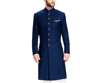 Maßgeschneiderte Männer Wolle Hochzeit Shewani, Royal Achkan, Blau Indowestern Sherwani, Indischer Hochzeitsanzug, Männer Bräutigam Sherwani, Indian Wear