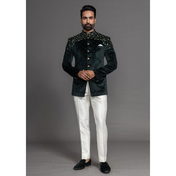 Cream Thread Embroidered Jodhpuri In Imported | Jodhpuri suits for men,  Blue jacket style, Jacket style