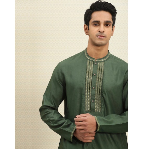 Hombres hechos a medida bordado kurta 100 algodon verde kurta para los hombres Tunica verde para hombre camisa india para hombre kurta multitil xl a 4xl Etsy Mexico