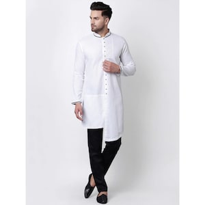 Custom made men kurta pajama set , 100% cotton white kurta for men ,  Men White Tunic , Indian dress for men , multistyle kurta , xl to 4xl