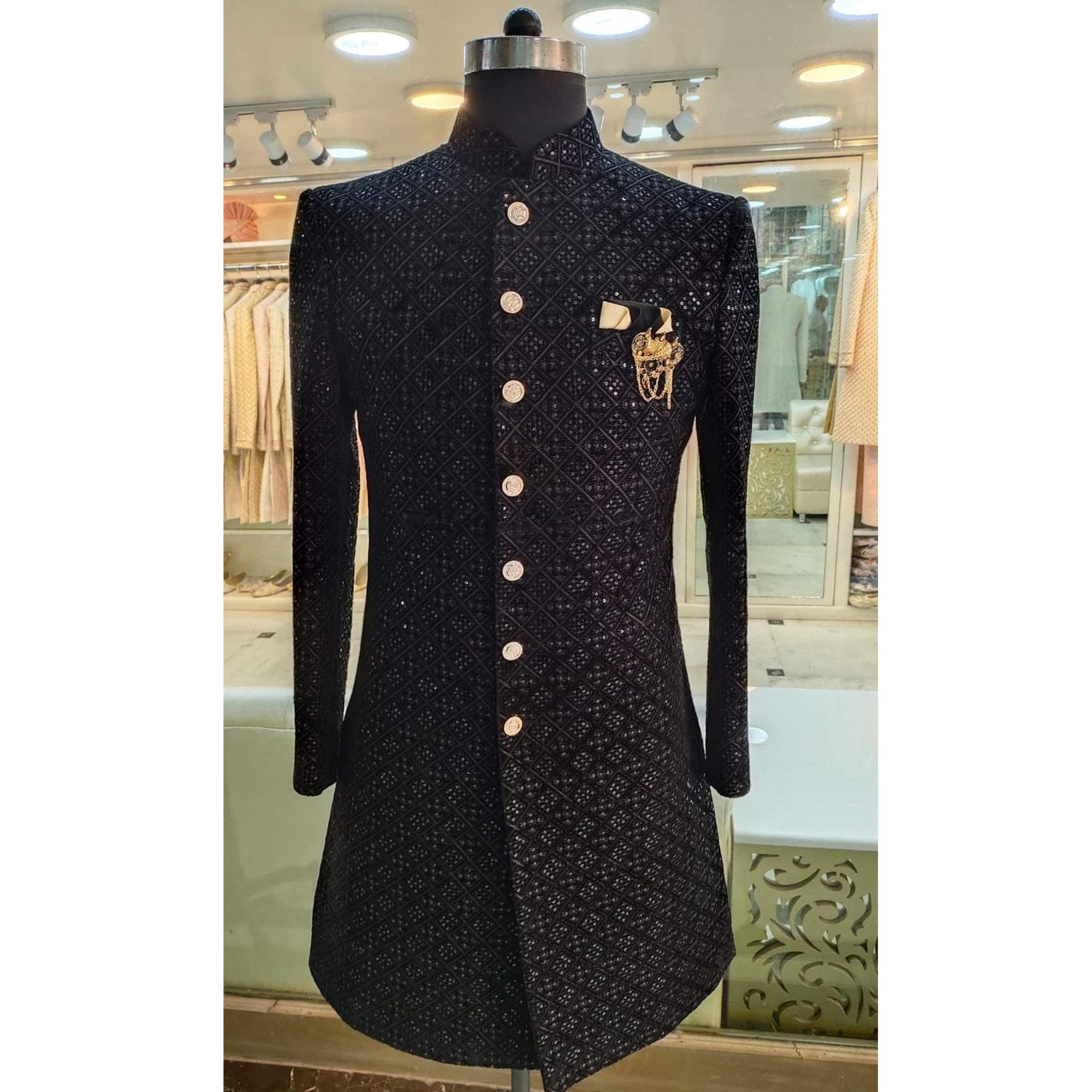 Black sherwani suit outlet