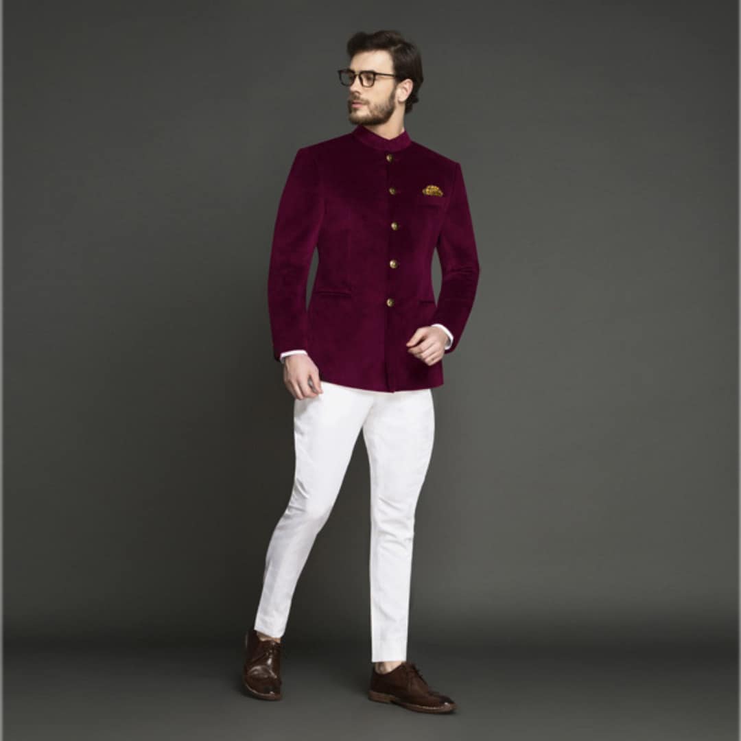 Maroon Jute Jodhpuri Suit Maroon Colour 1652 Function Wear Mens