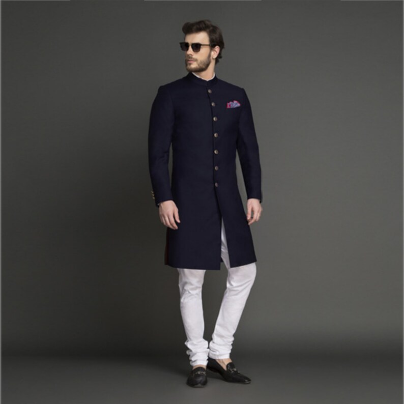 Royal sherwani green indowestern sherwani Custom made men wool wedding shewani Indian wedding suit Men groom sherwani