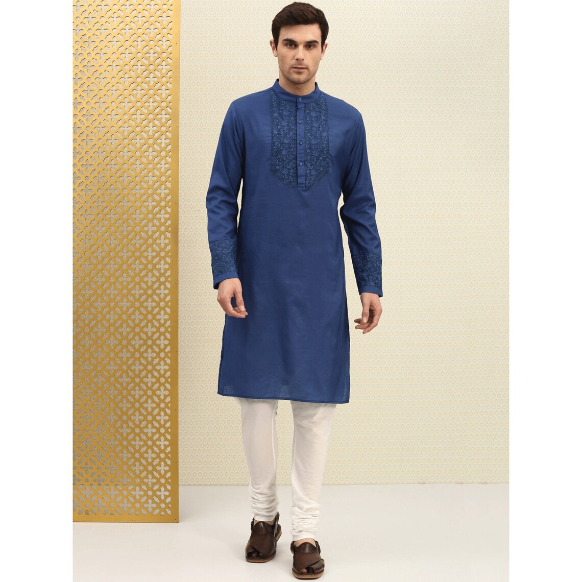 Men Maroon Sequence Embroidery Festive Kurta Pyjamas