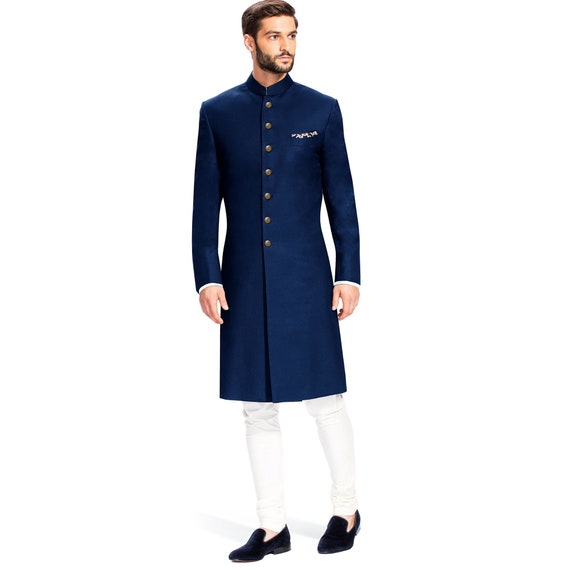 Custom Made Men Wool Wedding Shewani Royal Achkan Blue Indowestern Sherwani Indian Wedding Suit Men Groom Sherwani Indian Wear Etsy UK