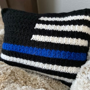 CROCHET PATTERN* Line of Peace Pillow, Blue Line Police Decor, Thin Blue Line, Blue Line Crochet Pattern