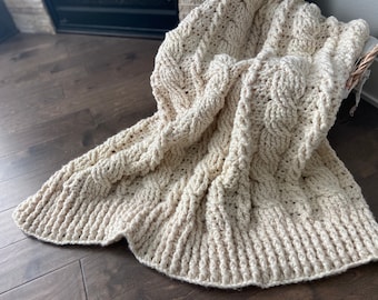 Chunky Crochet Blanket, Chunky Cable Blanket, Farmhouse Crochet Throw, Luxury Handmade Blanket