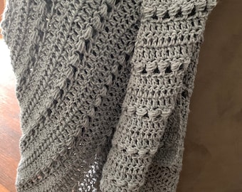 Grey Vibes Blanket, Textured Crochet Blanket, Living Room Crochet Throw, Farmhouse Home Decor