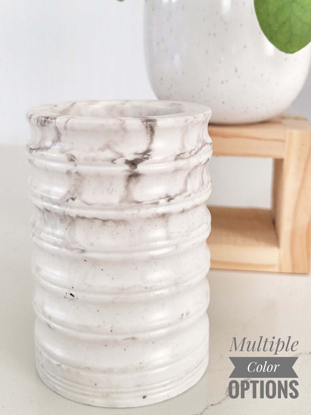 Ribbed Vase Utensil Holder Concrete Vase Marble Decor Etsy