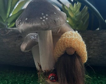 Mushroom Gnome (color variations available)- Farmhouse gnome, Rustic gnome, Tiered tray decor, Gnome decor, Swedish tomte Knit gnome.