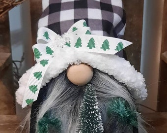 Winter Tree Gnome - Farmhouse gnome, Rustic gnome, Tiered tray decor, Gnome decor, Swedish tomte Knit gnome.