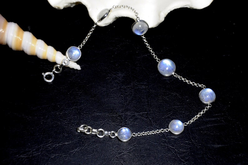 Round Moonstone Dainty Bracelet Natural Moonstone Bracelet Gift For Her Moonstone Silver Bracelet August Birthstone