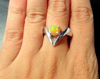 Opal Statement Ring- Opal Silver Ring- Natural Opal Ring- Welo Opal Ring- October Birthstone