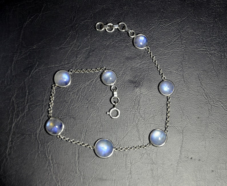 Round Moonstone Dainty Bracelet Natural Moonstone Bracelet Gift For Her Moonstone Silver Bracelet August Birthstone