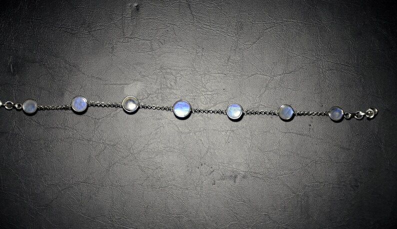 Round Moonstone Dainty Bracelet Natural Moonstone Bracelet Gift For Her Moonstone Silver Bracelet August Birthstone