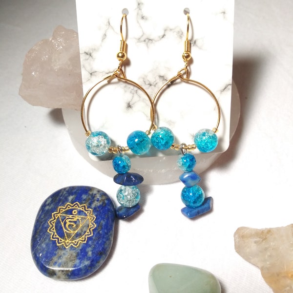 POWERFUL THROAT chakra Vissudha alchemy lapiz lazuli hoop earrings cleansed with herbs and charged with reiki handmade