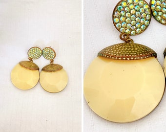 GEOMETRIC Mint Green Dangle and Drop Earrings//Shiny//Heavy//Costume Jewelry//Art Deco//