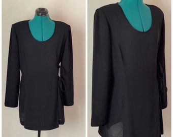 Black Women’s Vintage CASUAL Corner  Blouse//Side-tie//1980’s//1970’s//1960’s//Long-Sleeve//Business//Wedding//Formal//Christmas//