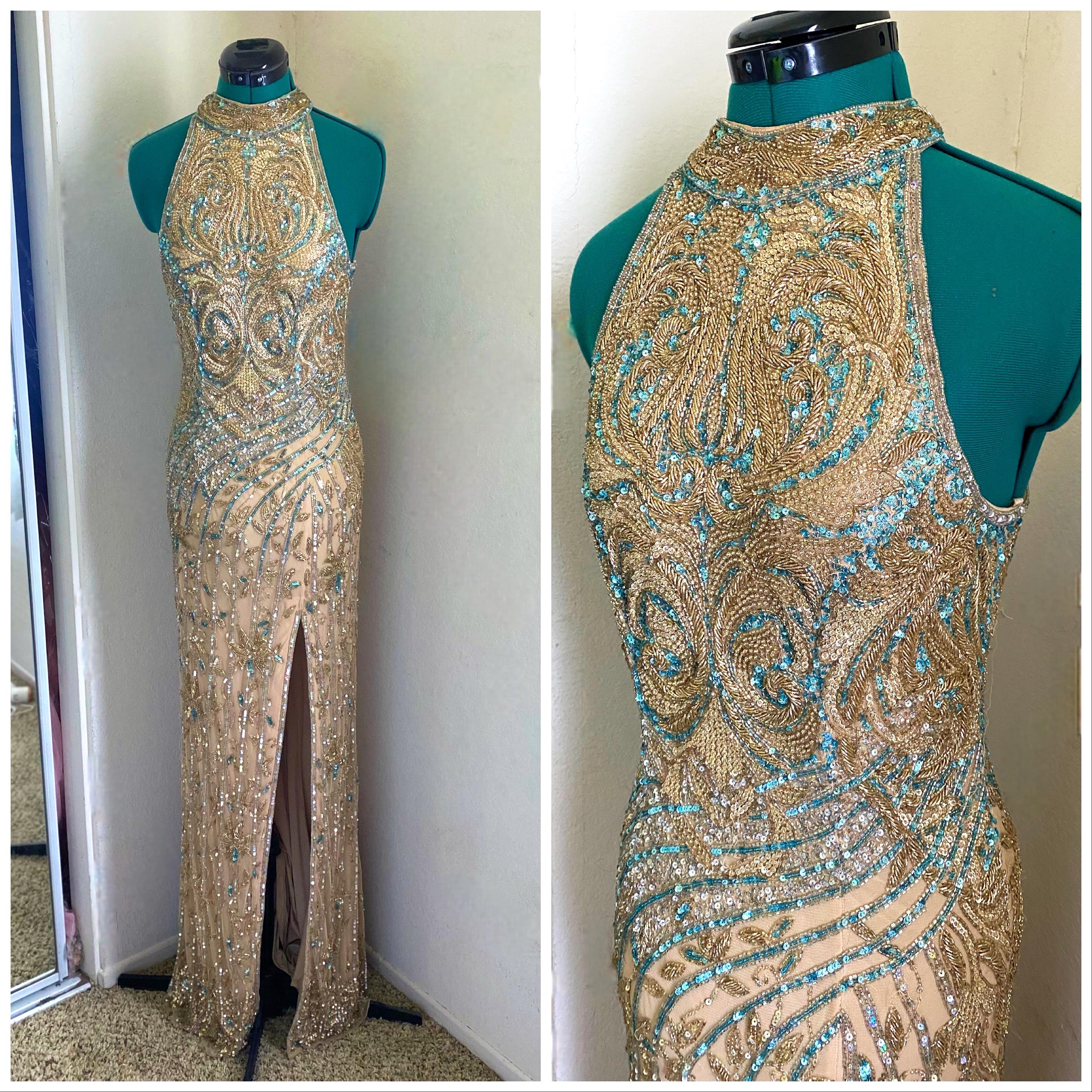 sheer gold prom dress Sheer-Side Open-Back Glitter Prom Dress main image 0