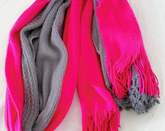 BUNDLE of Scarves//Hot Pink//Gray//Warm//Fuzzy//Fall Scarves//Winter Scarves//Long Scarves//Mix and match//