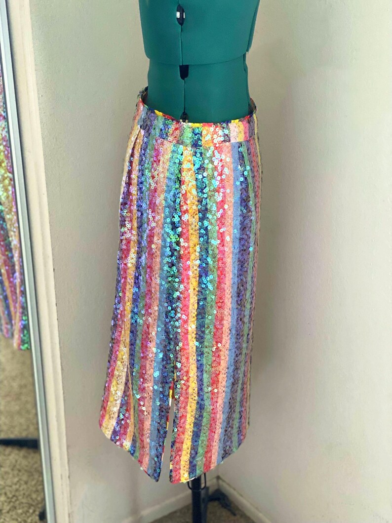 RAINBOW//Striped Pencil Anthropologie Colorful Skirt//Multi-Colored//Boho//Hippie//Open Slit//Midi//High Waist// image 8