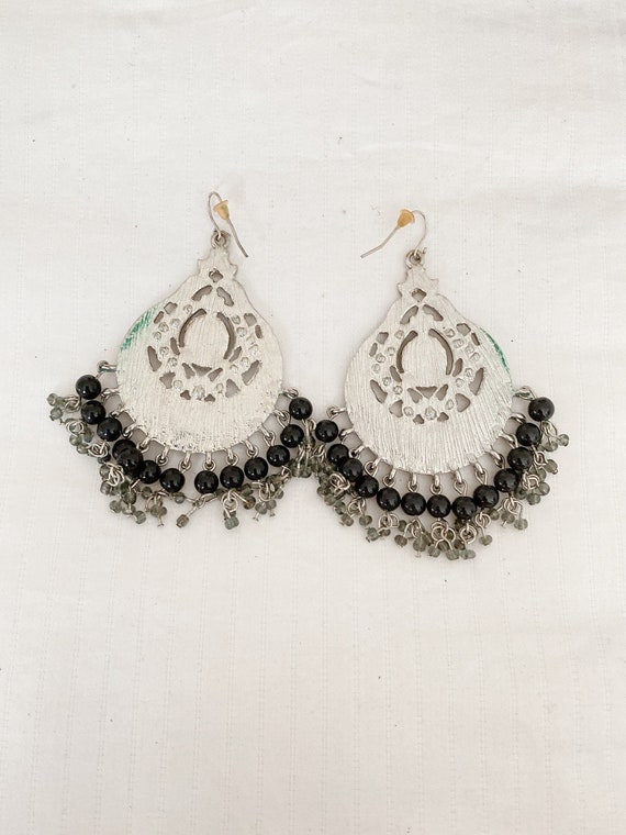 Bohemian BLACK and Gray Vintage Chandelier Earrin… - image 4