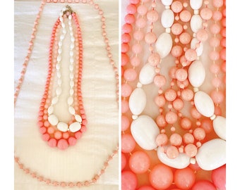 Vintage PINK and White Vintage Beaded Long Necklaces//Bundle//Mixed Lot//Art Deco//Party Jewelry//