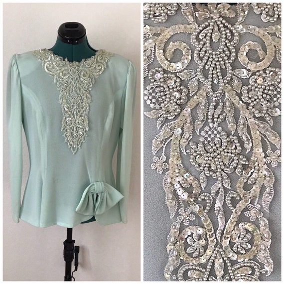 Dashing Vintage Sequin Beaded Blouse//Pearls//Mint