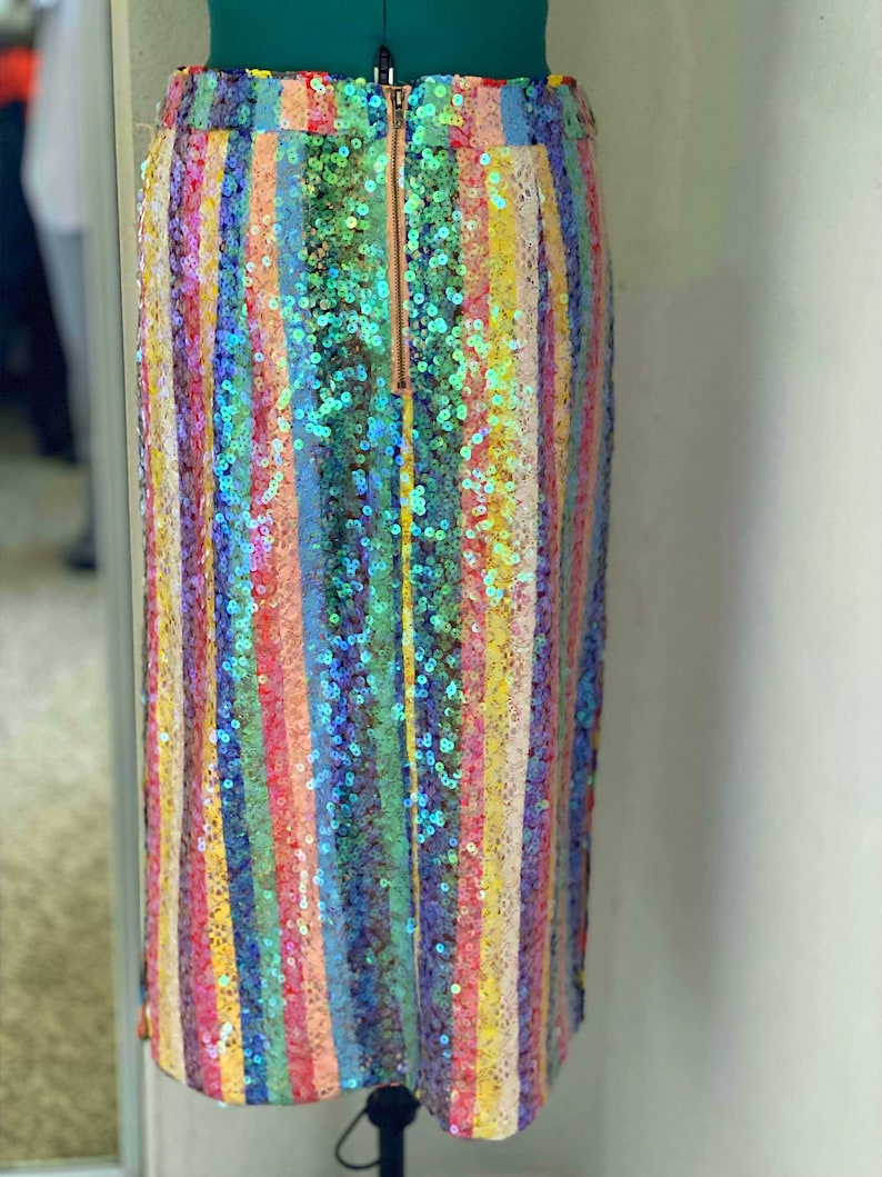 RAINBOW//Striped Pencil Anthropologie Colorful Skirt//Multi-Colored//Boho//Hippie//Open Slit//Midi//High Waist// image 2