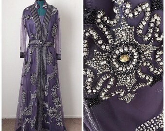 Heavy Bedazzling Kaftan Sequin Formal Gown// Black//Lavender//Purple//Silver//Belted Dress// Bridal Henna Dress//Dubai//Swavorski Crystals//