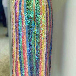 RAINBOW//Striped Pencil Anthropologie Colorful Skirt//Multi-Colored//Boho//Hippie//Open Slit//Midi//High Waist// image 9