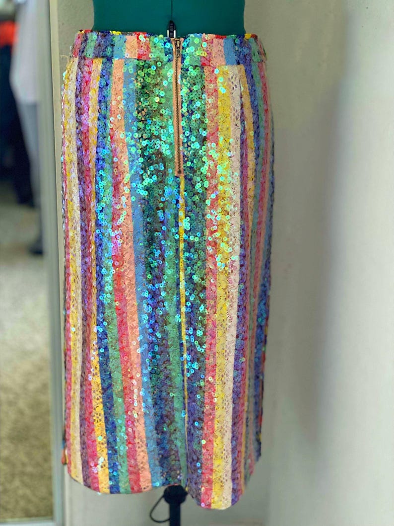 RAINBOW//Striped Pencil Anthropologie Colorful Skirt//Multi-Colored//Boho//Hippie//Open Slit//Midi//High Waist// image 9