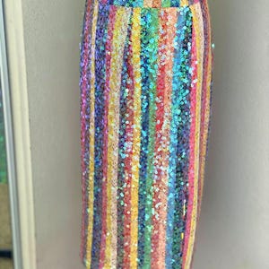 RAINBOW//Striped Pencil Anthropologie Colorful Skirt//Multi-Colored//Boho//Hippie//Open Slit//Midi//High Waist// image 5