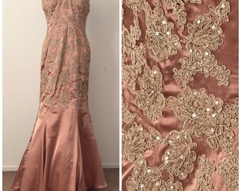 JOVANI//Lace Sweetheart Dress//Brown//Copper//Tan//Mermaid//Tail//Strapless Prom//Wedding//Mother of Bride//Homecoming//Satin//Pearls
