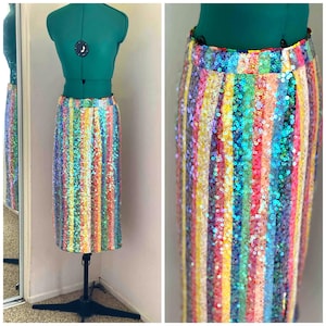 RAINBOW//Striped Pencil Anthropologie Colorful Skirt//Multi-Colored//Boho//Hippie//Open Slit//Midi//High Waist// image 1