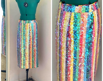 RAINBOW//Striped Pencil Anthropologie Colorful Skirt//Multi-Colored//Boho//Hippie//Open Slit//Midi//High Waist//