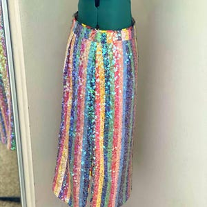 RAINBOW//Striped Pencil Anthropologie Colorful Skirt//Multi-Colored//Boho//Hippie//Open Slit//Midi//High Waist// image 6
