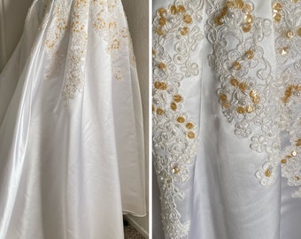 VINTAGE Bridal Couture Skirt//Full Ballgown//Full Skirt//Wedding//Maxi//Satin Beaded Pearls//