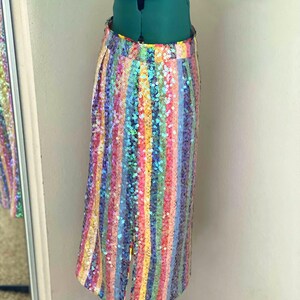 RAINBOW//Striped Pencil Anthropologie Colorful Skirt//Multi-Colored//Boho//Hippie//Open Slit//Midi//High Waist// image 3