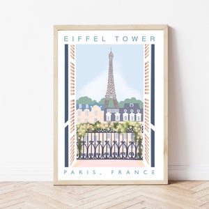 Eiffel tower poster, french art print, window view art, eiffel tower print, france destination print, housewarming gift, christmas gift