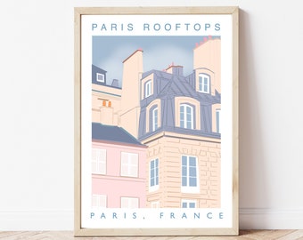 Paris rooftops, french art print, French art, kitchen decor, art poster  A4, A3, A2