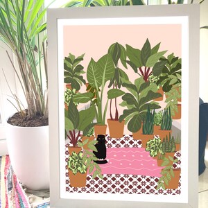 Personalised plant illustration with black cat, for cat lover, gift for her or him, special offer, a4 A3 image 6