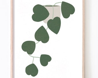 Abstract philodendron plant print, heart shaped leaf plant green on white, art print, art poster A5 A4, A3, A2