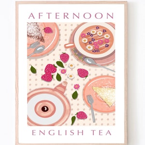 Afternoon tea, english tea art print, French art, kitchen decor, food art, art poster, mid century art, Special Offer,  A4, A3, A2