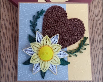 Quilled Heart Card - Quilling Floral Card - Happy Birthday Card -  Anniversary Card - Mother's Day Card  - Heart Wedding Card