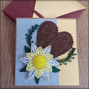 Quilled Heart Card - Quilling Floral Card - Happy Birthday Card - Tarjeta de aniversario - Mother's Day Card - Heart Wedding Card