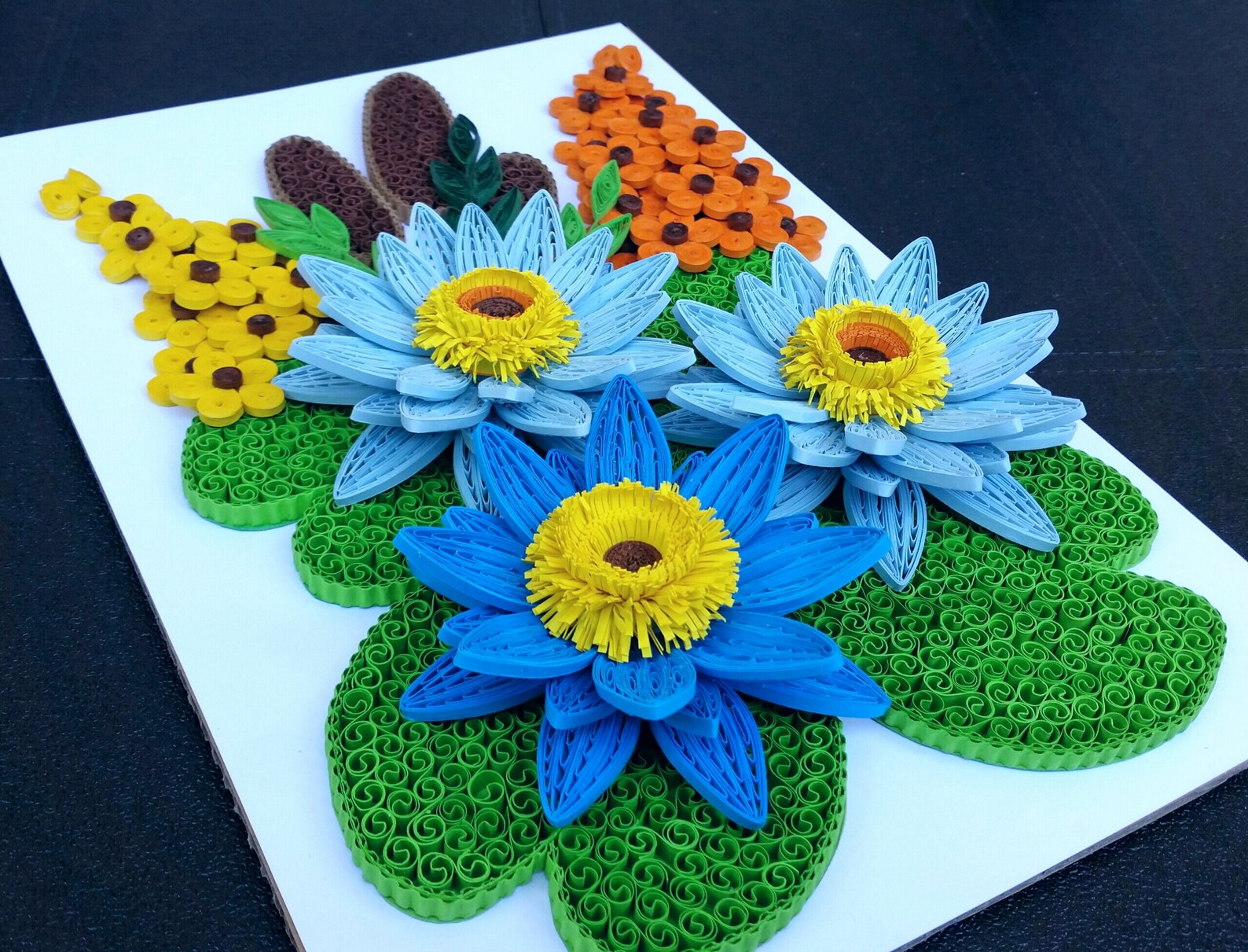 Quilled Water Lily Scenery Quilled Lotus Paper Flower Art Etsy