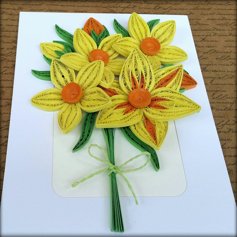Quilled Daffodil Flower Bouquet Framed Quilling Daffodil Etsy