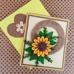 Carte de tournesol piquante - Art mural tournesol en papier quilling - carte pour toutes les occasions - carte de fleur piquante