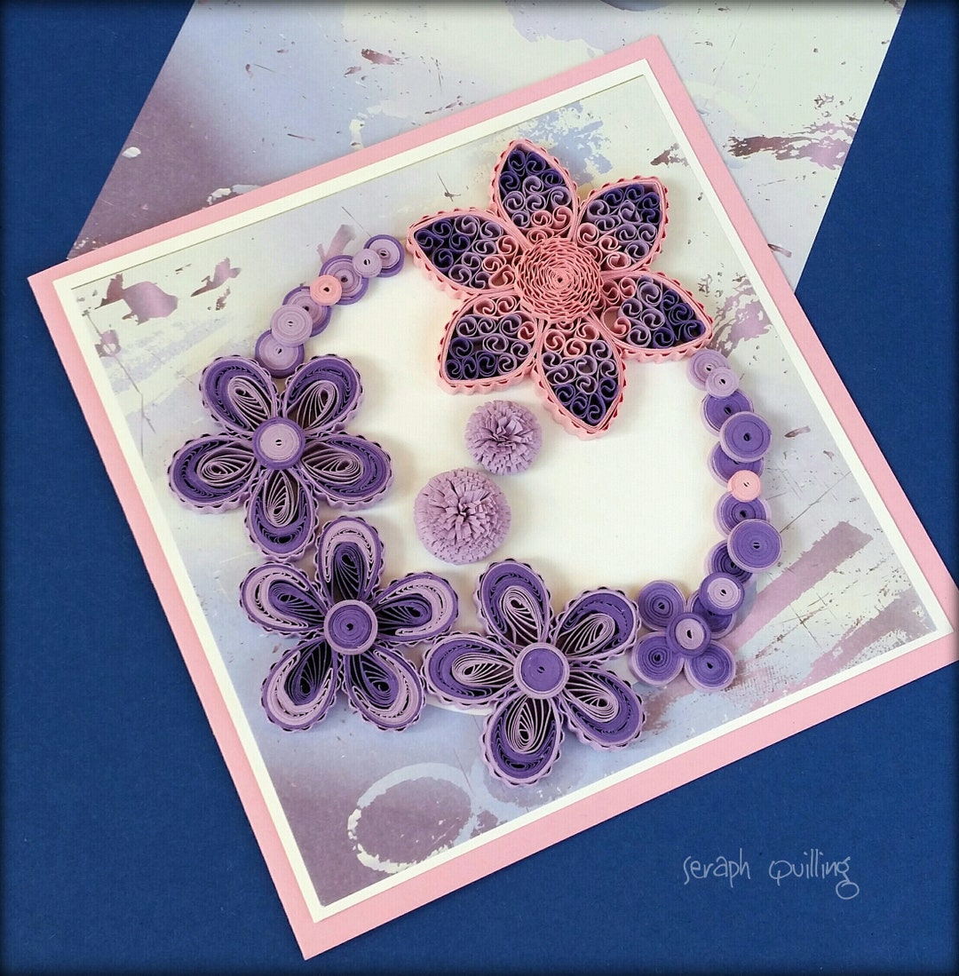 Quilling Purple Greeting Card Paper Quilling Art Flower Greeting Card ...